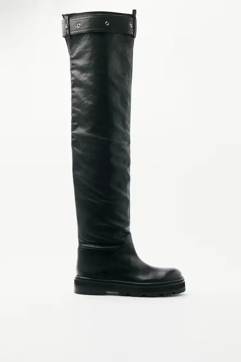 Stivali Roundshape overknee in pelle Nero