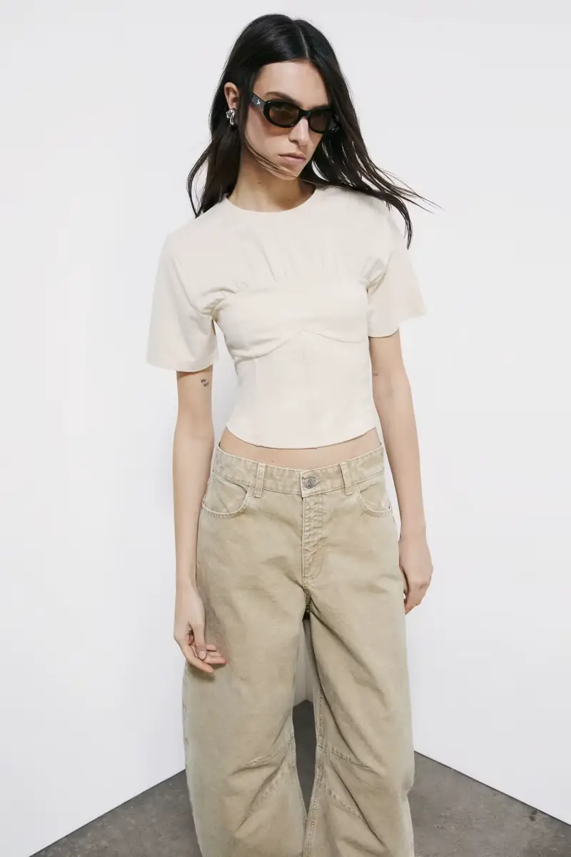 T-shirt a bustier in cotone Bianco