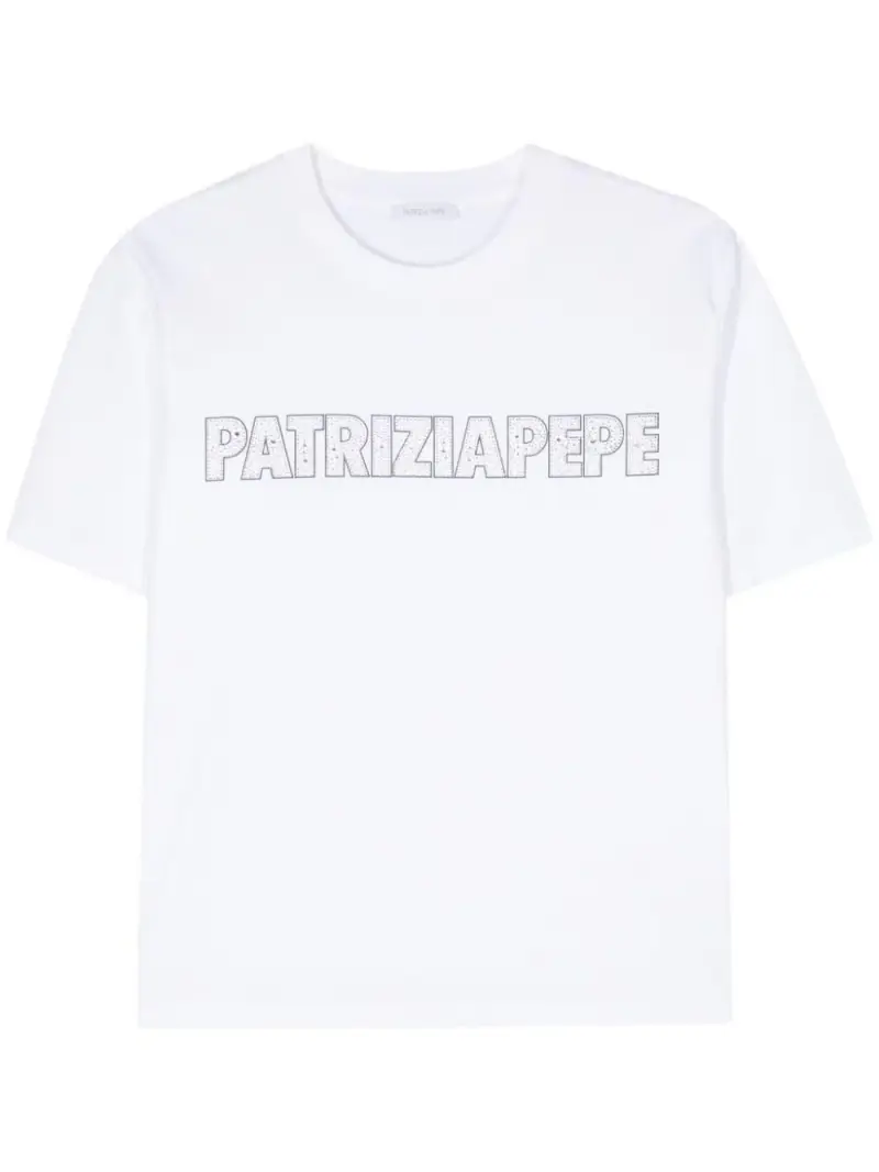 T-shirt bianca logo strass Bianco