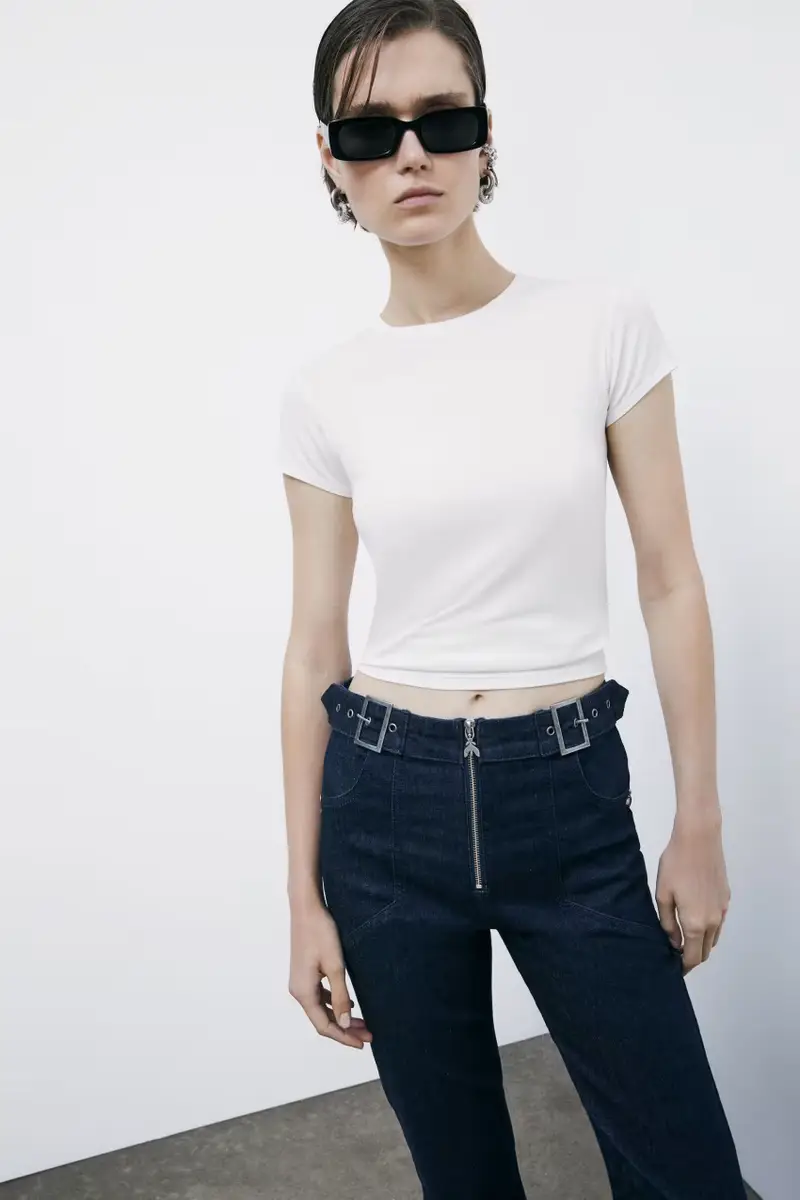 T-shirt girocollo stretch in jersey Bianco