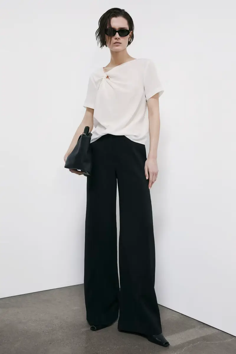 T-shirt in seta con torchon Bianco