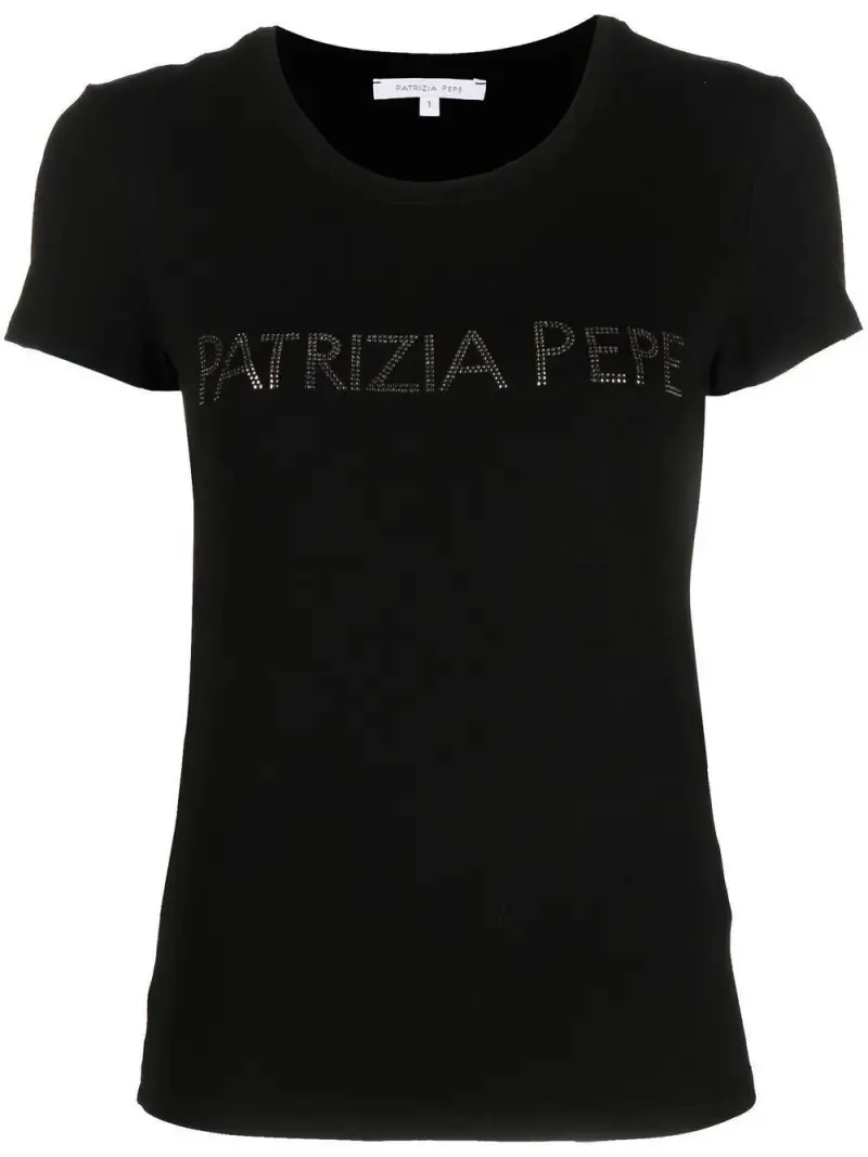 T-shirt nera logo strass Nero