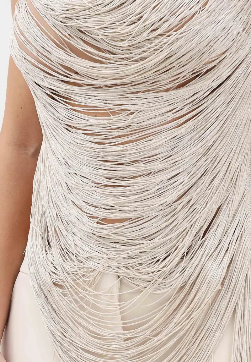 Top beige da donna con frange miniatura 3