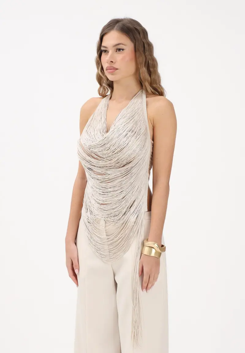Top beige da donna con frange