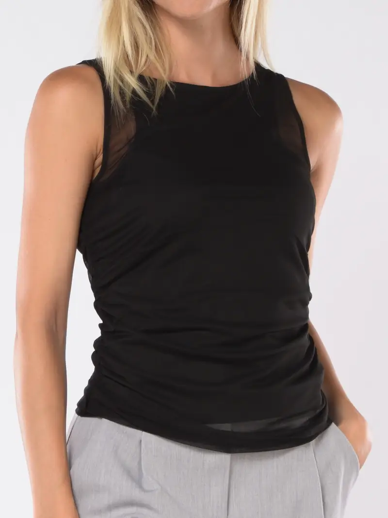 top da donna Patrizia Pepe effetto rete con arricciatura NERO