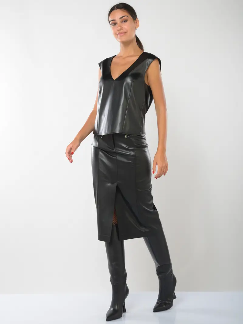 top da donna Patrizia Pepe in similpelle con zip NERO miniatura 2