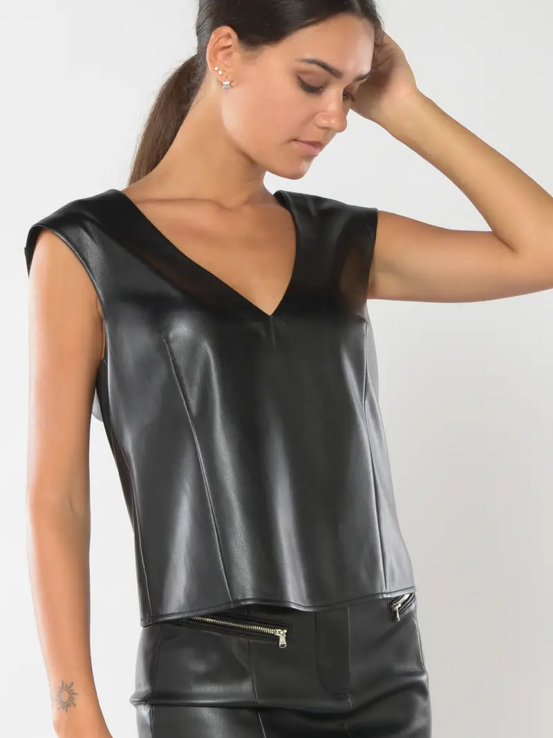 top da donna Patrizia Pepe in similpelle con zip NERO