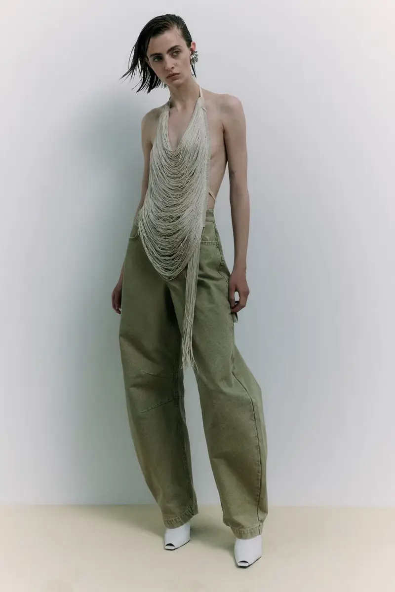 Top gioiello con frange Bianco