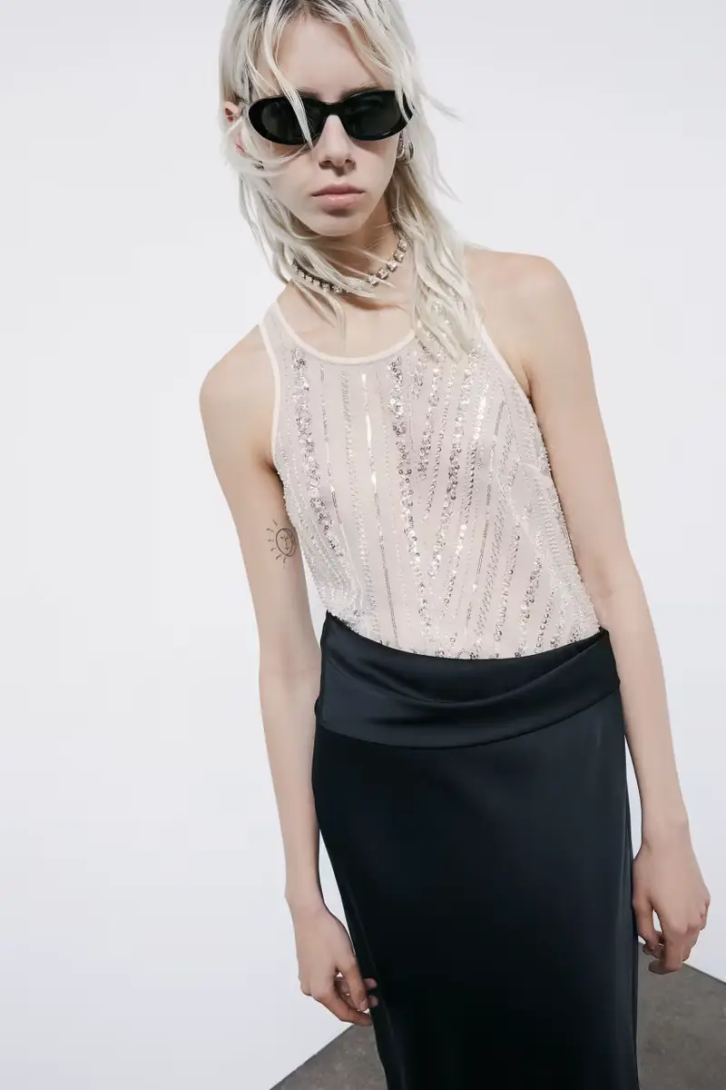 Top in tulle ricamato Bianco