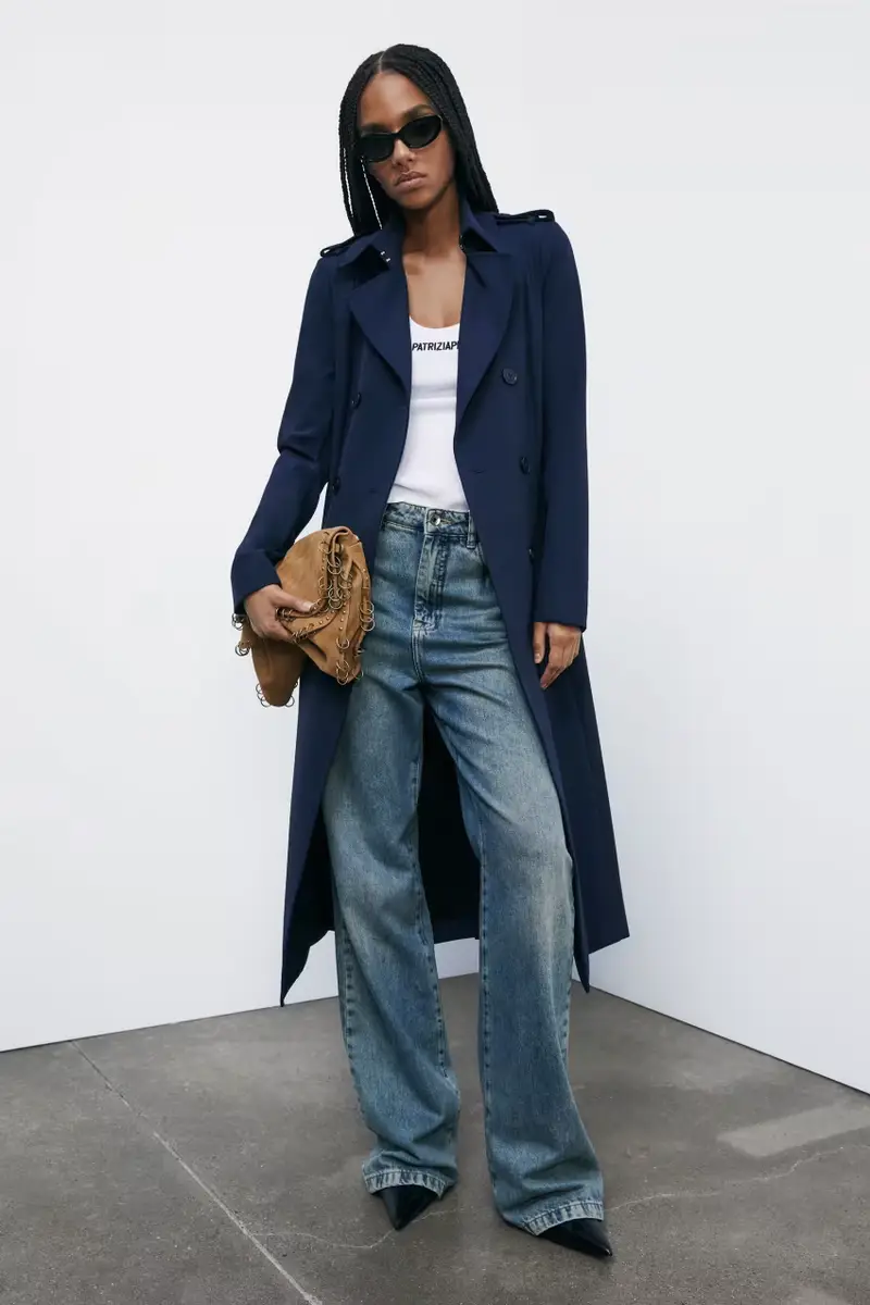 Trench con fibbia in nylon bielastico Blu