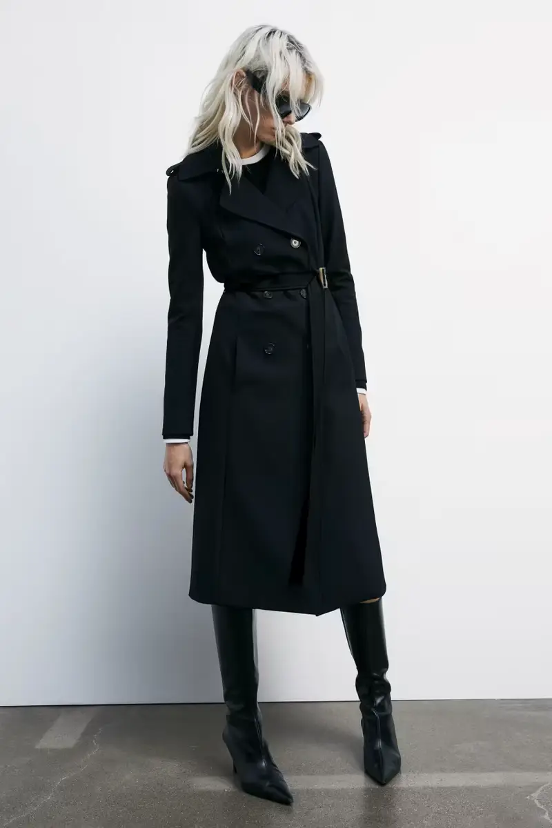 Trench con fibbia in nylon bielastico Nero