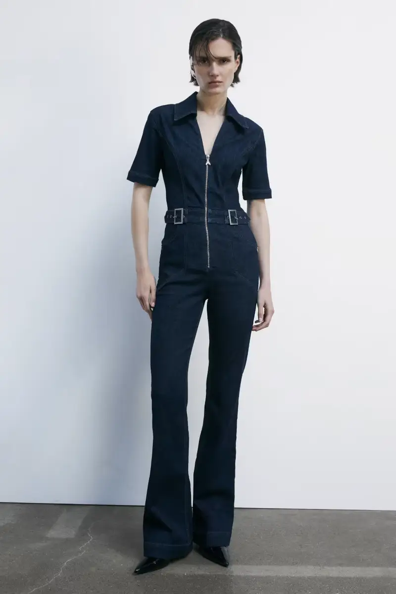 Tuta di jeans a maniche corte Blu