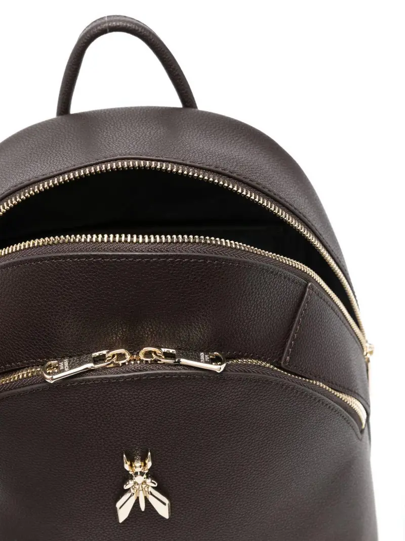 Zaino in pelle con applicazione logo Moro miniatura 3