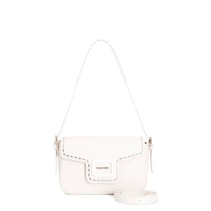 pattina in saffiano con accessorio smaltato e motivo di infilatura metallizzata panna taglia unica