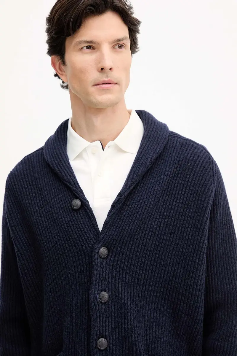 cardigan con lana colore blu navy 15311248 miniatura 4