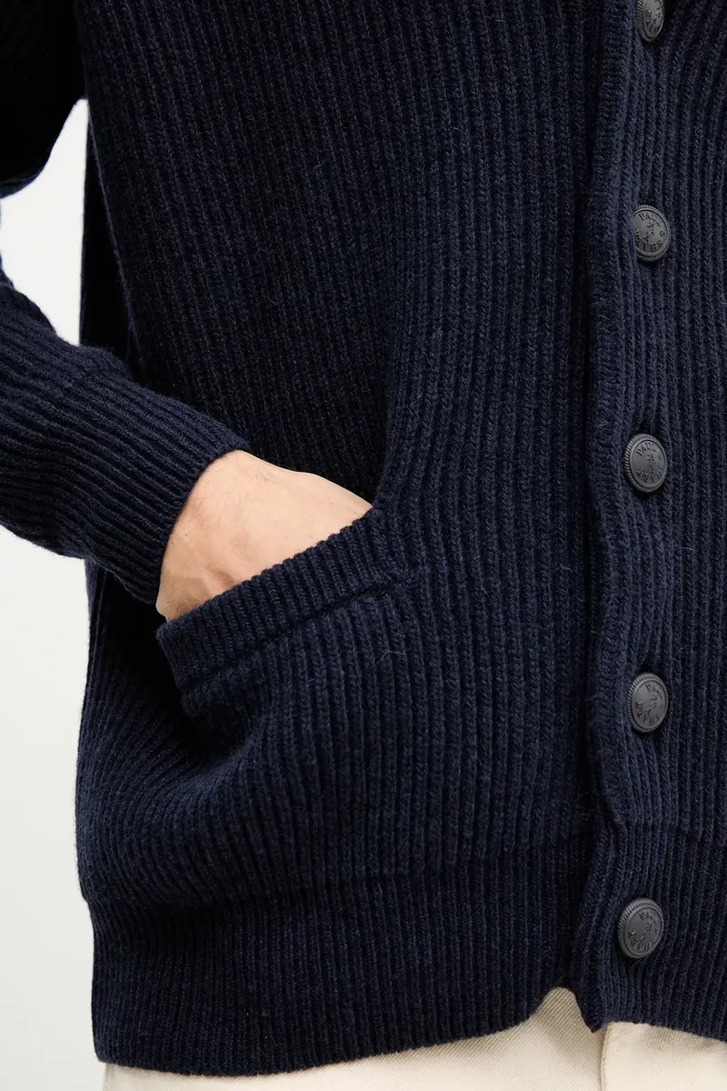 cardigan con lana colore blu navy 15311248 miniatura 5