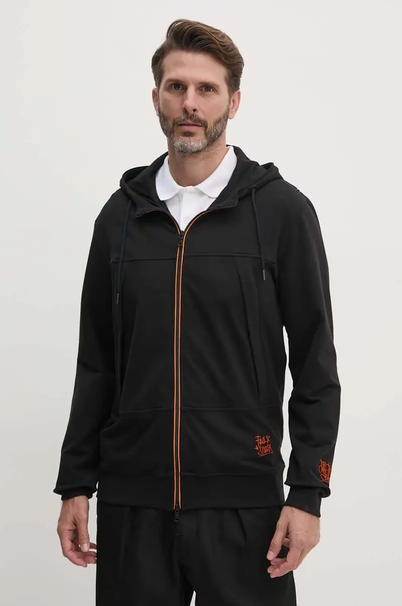 felpa uomo colore nero con cappuccio con applicazione 14311852