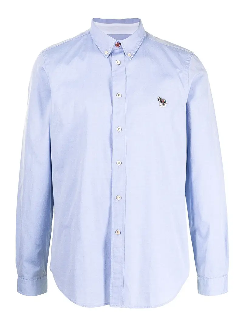 Camicia azzurra in cotone con patch zebrato Azzurro