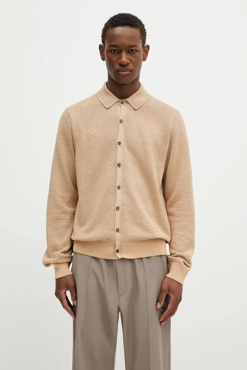 cardigan con aggiunta di lino colore beige M1R-258Z-P02681