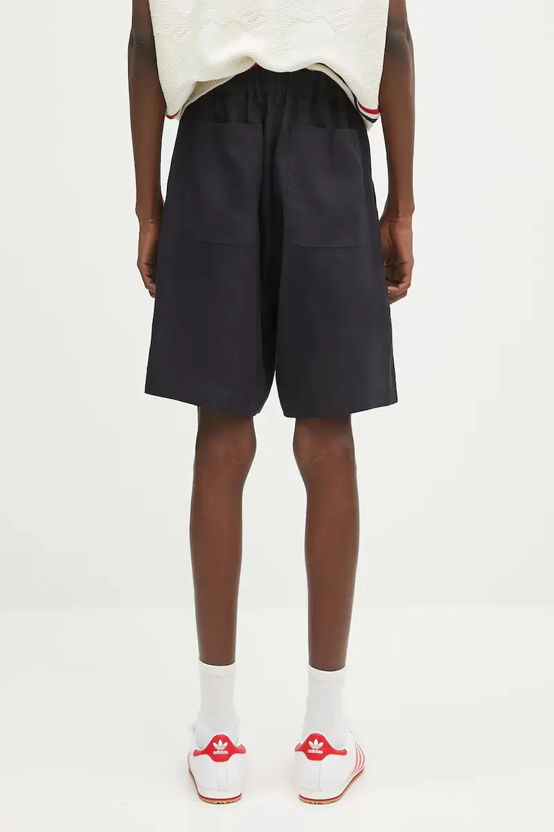 pantaloncini in lino Blu navy miniatura 3