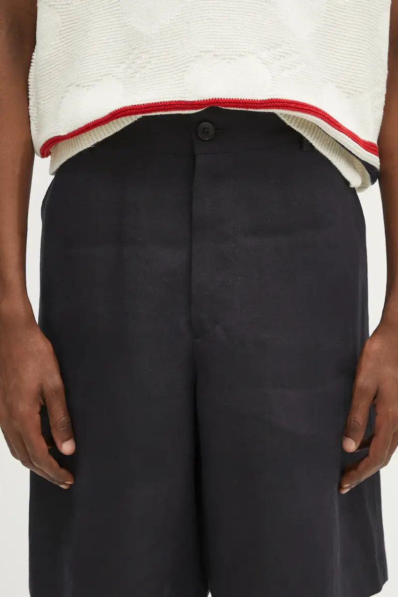 pantaloncini in lino Blu navy miniatura 4