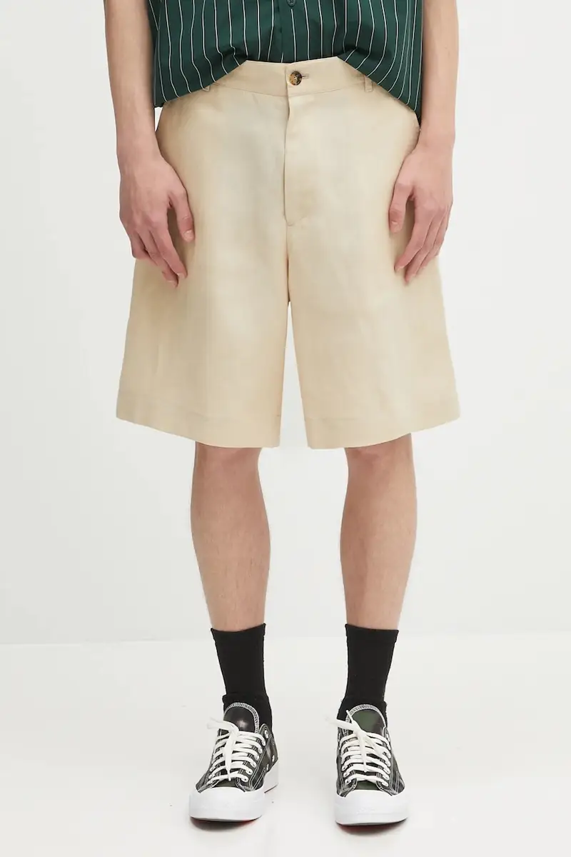 pantaloncini in lino uomo colore beige M1R-437Z-P01427