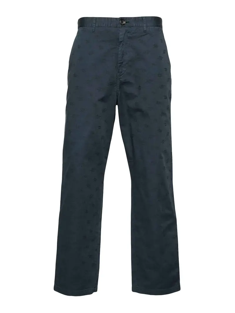 Pantaloni dritti in jacquard con monogramma Blu