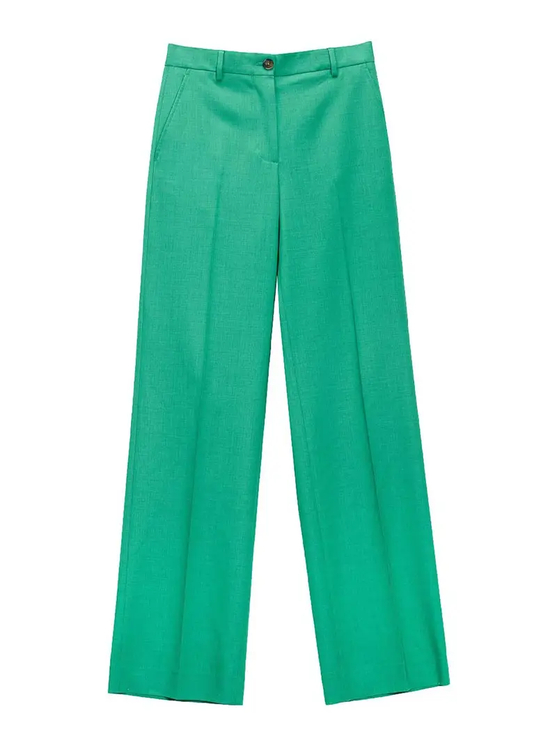 Pantaloni Gamba Larga Lana Stretch Verde