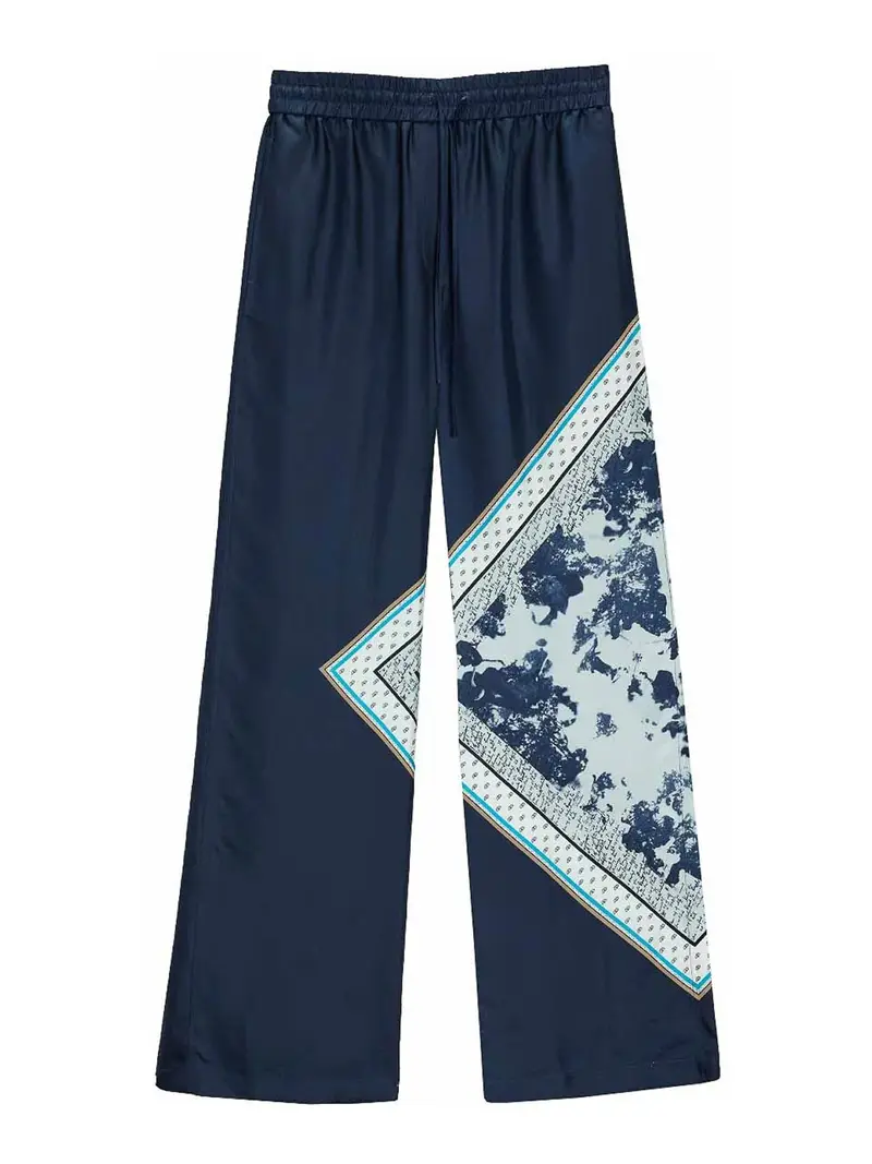Pantaloni Stampa Foulard Blu