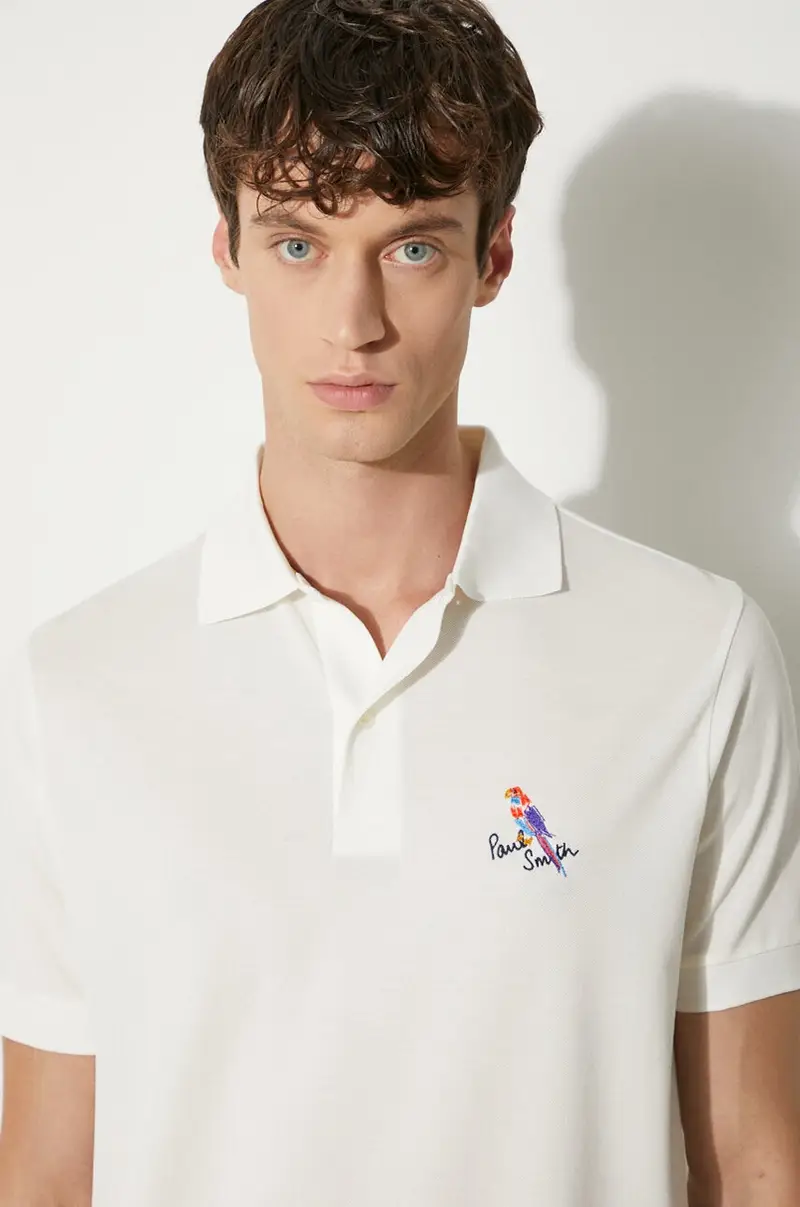 polo in cotone colore beige con applicazione M1R-698P-NP4722