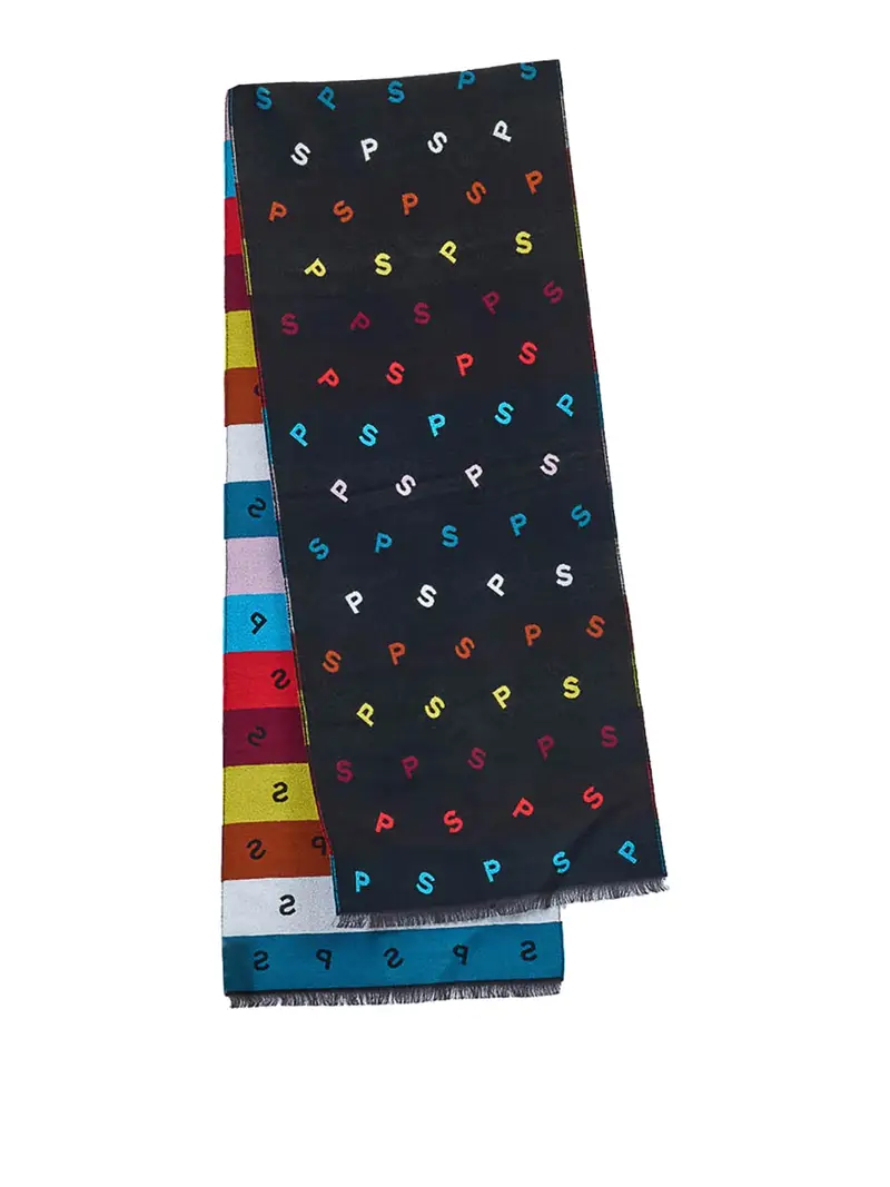 Sciarpa Lettere Lana E Seta Nero