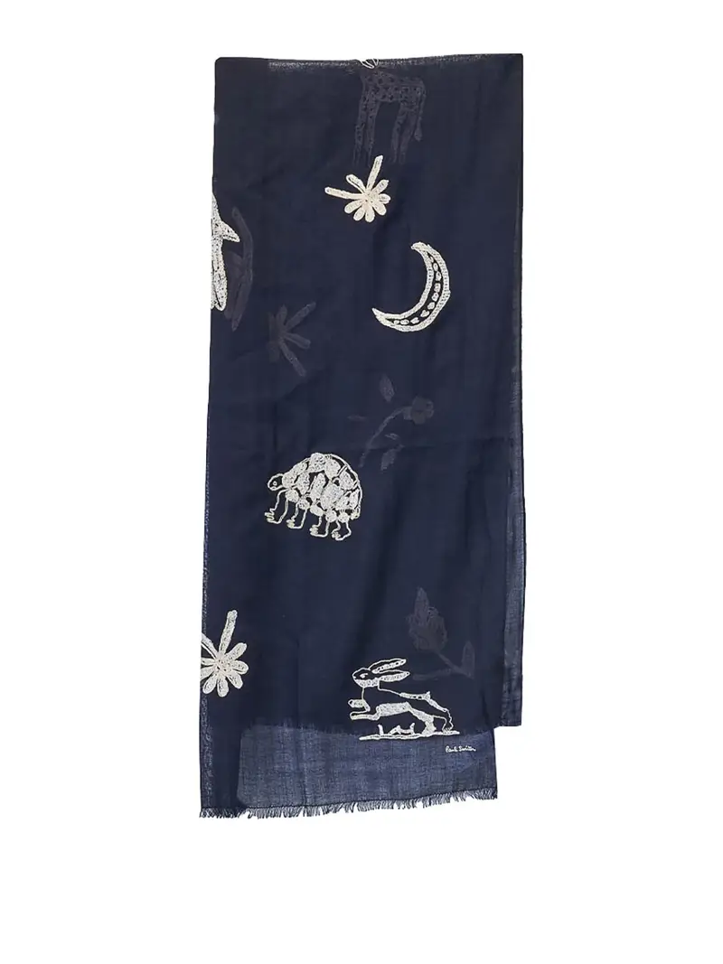 Sciarpa Ricamata Animaletti Blu