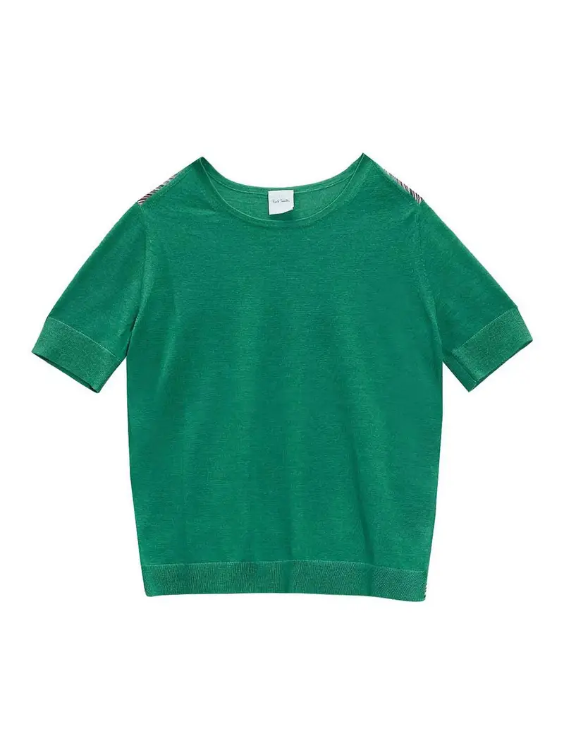 Top Lana E Seta Profili Riga Verde