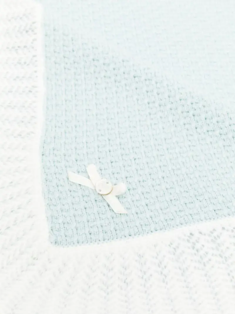 Coperta acqua marina in maglia con orlo a contrasto miniatura 2