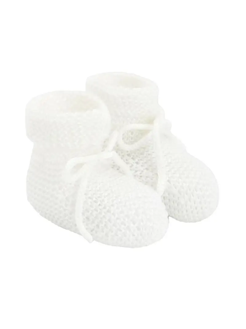 Scarpina bianca in maglia con fiocco regolabile Bianco miniatura 2