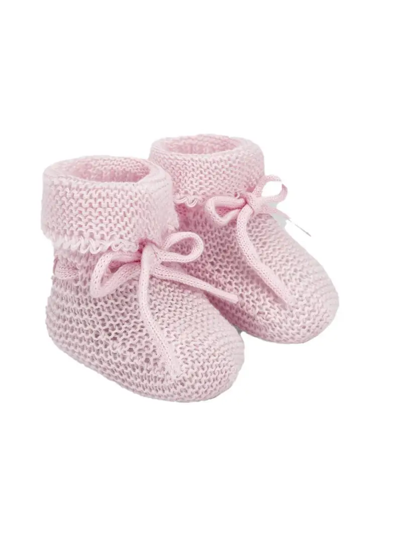 Scarpina rosa in maglia con fiocco regolabile miniatura 2