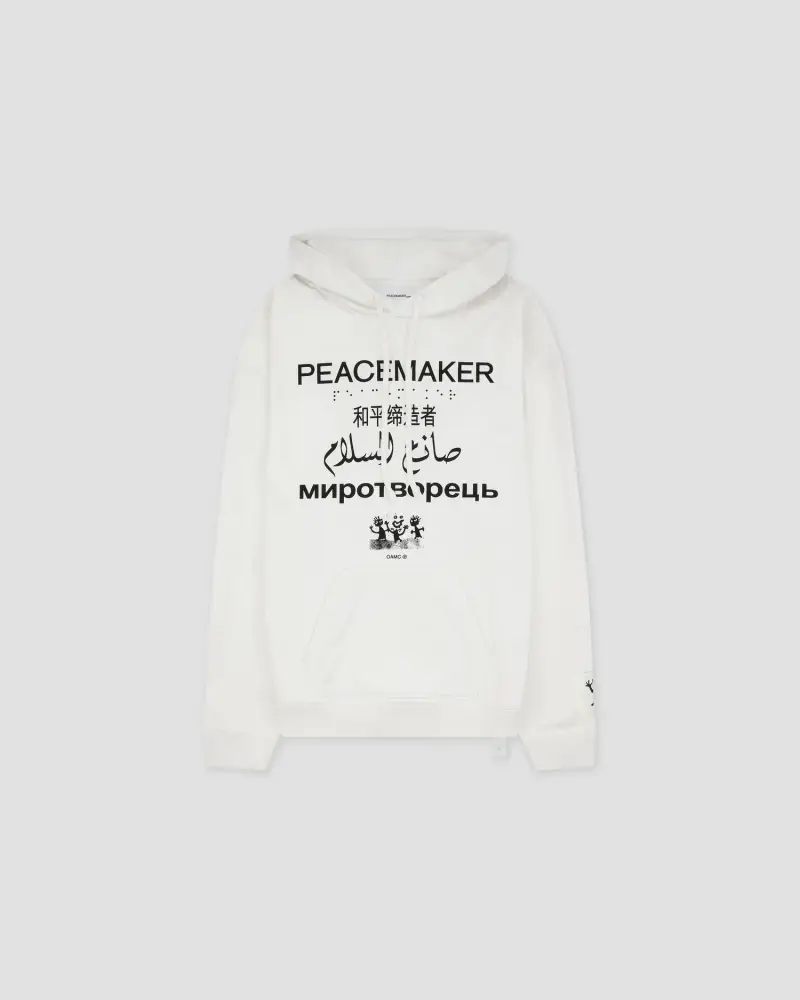 Felpa bianca con cappuccio stampa languages