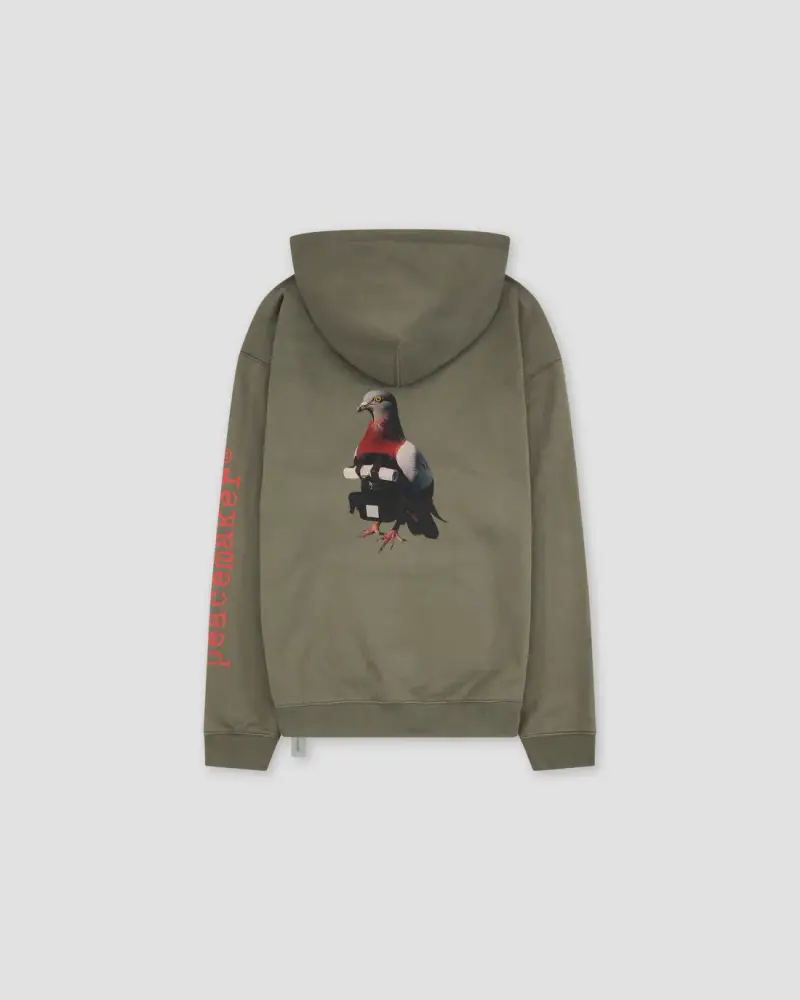 Felpa grigia con cappuccio e stampa piccione miniatura 2
