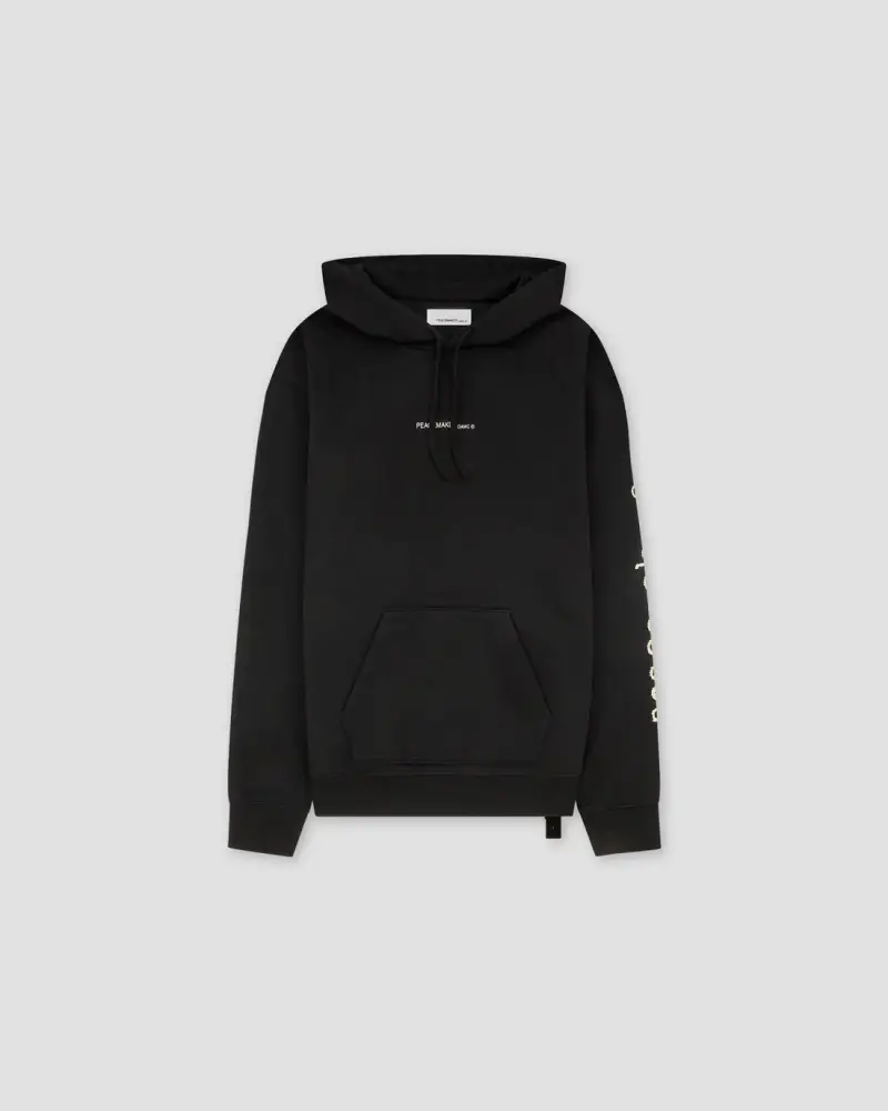 Felpa nera con cappuccio e stampa piccione