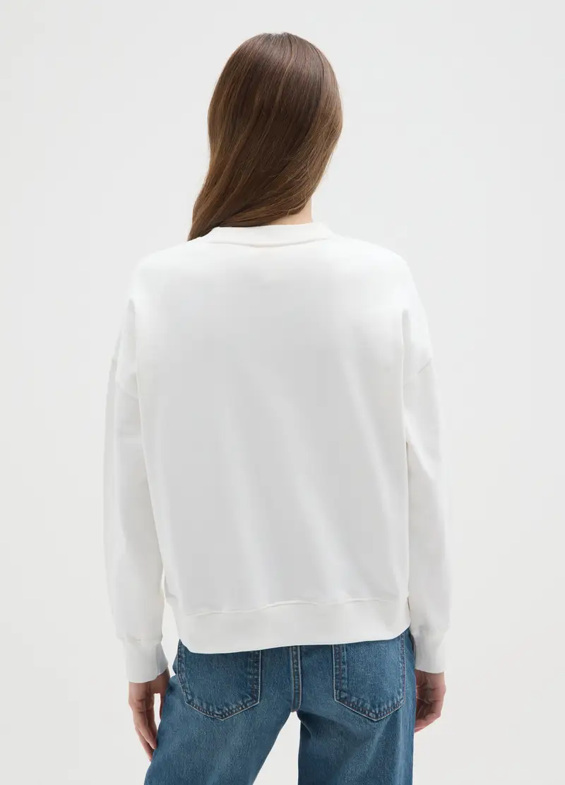 Felpa Girocollo Bianca In Misto Cotone Regular Fit Con Stampa Peanuts, Donna, Bianco miniatura 3