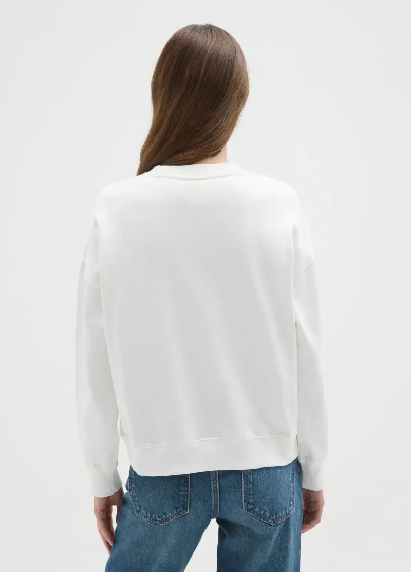 Felpa Girocollo Bianca In Misto Cotone Regular Fit Con Stampa Peanuts, Donna, Bianco miniatura 3