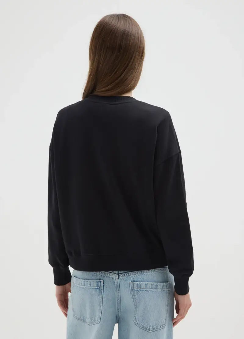 Felpa Girocollo Nera In Misto Cotone Regular Fit Con Stampa Peanuts, Donna, Nero miniatura 3