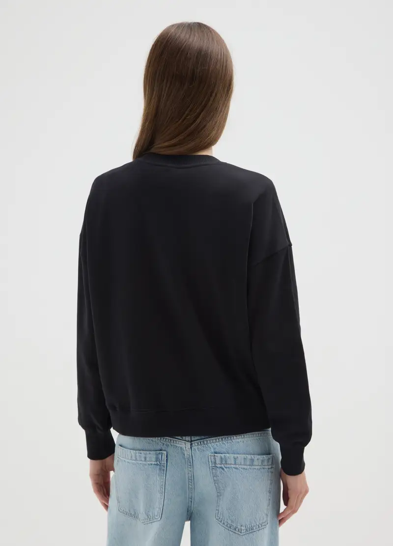 Felpa Girocollo Nera In Misto Cotone Regular Fit Con Stampa Peanuts, Donna, Nero miniatura 3