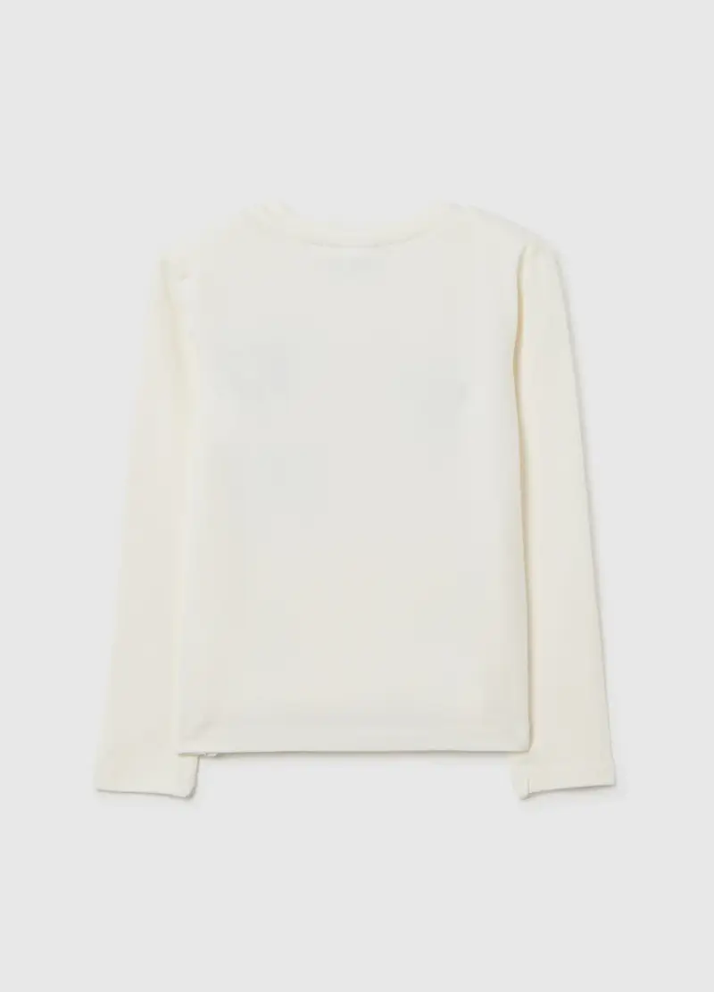 Maglia A Maniche Lunghe Bianca Da Bambina In Misto Cotone Con Stampa, Bianco miniatura 2
