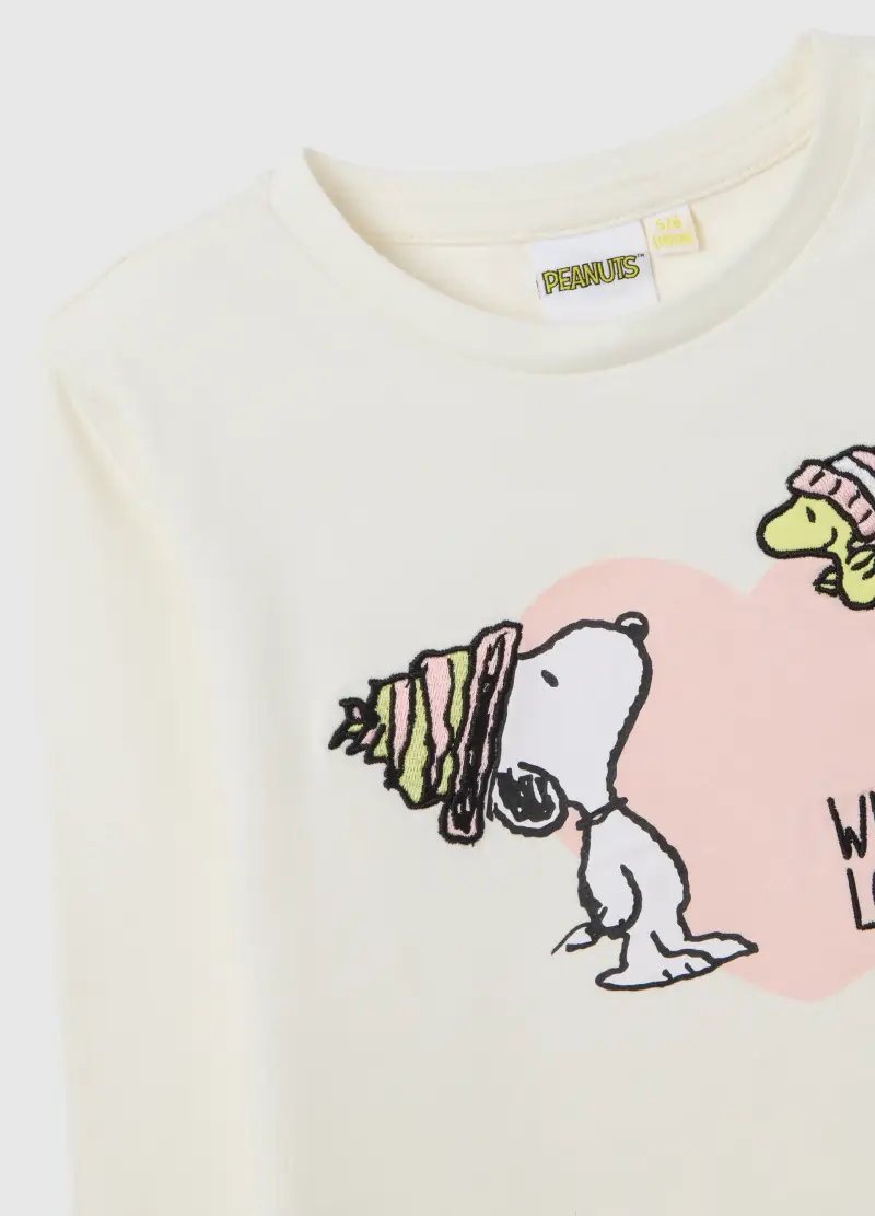 Maglia A Maniche Lunghe Bianca Da Bambina In Misto Cotone Con Stampa, Bianco miniatura 3