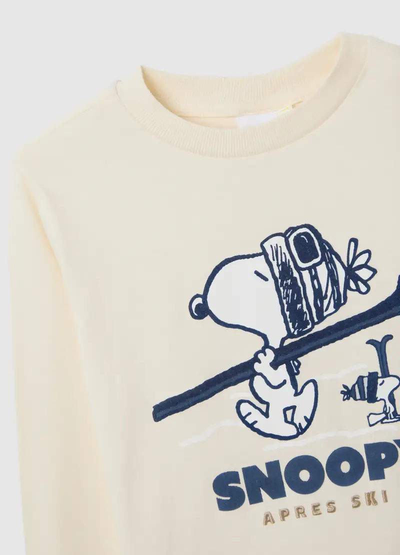 Maglia Beige Da Bambino In Puro Cotone Regular Fit Con Stampa Snoopy, Beige miniatura 3