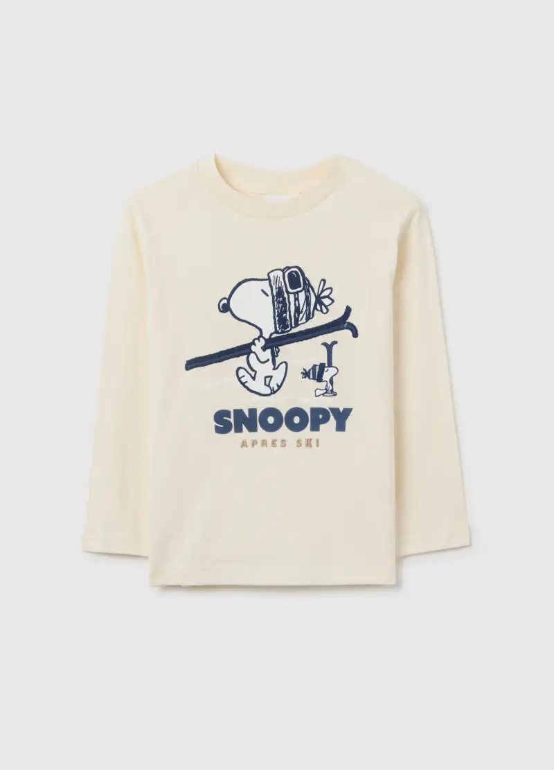 Maglia Beige Da Bambino In Puro Cotone Regular Fit Con Stampa Snoopy, Beige