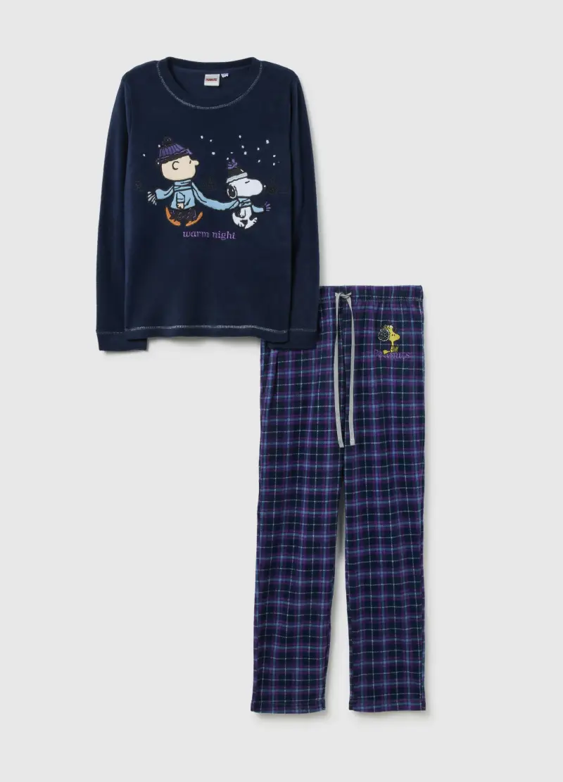 Pigiama A Quadri Multicolor Regular Fit Con Stampa Peanuts, Donna, Multicolor