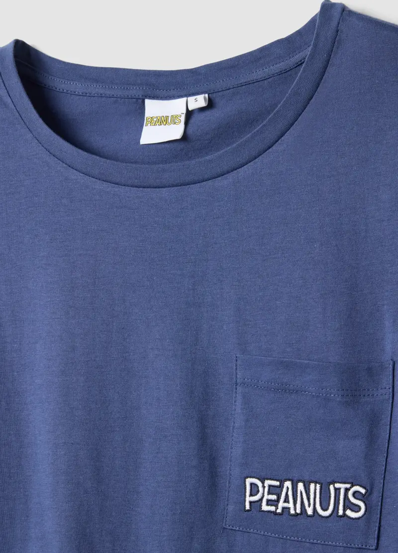 Pigiama In Puro Cotone Blu Regular Fit Con Stampe Peanuts, Donna, Blu miniatura 2