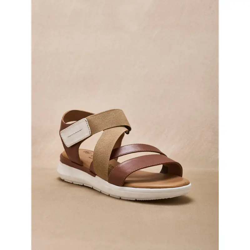 Sandali con velcro e elastico in pelle per donna Pédiconfort